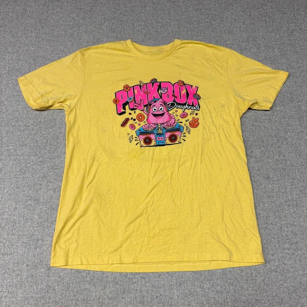 Pinkbox Doughnuts T-Shirt Large Yellow National Doughnut Day 2025 DJ Graphic Tee